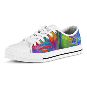 Colorful Buddha Print White Low Top Sneakers