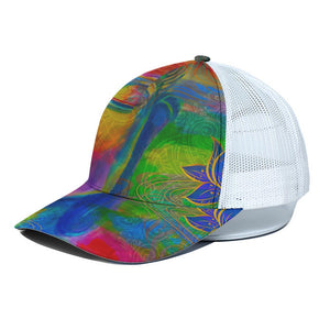 Colorful Buddha Print White Mesh Trucker Cap