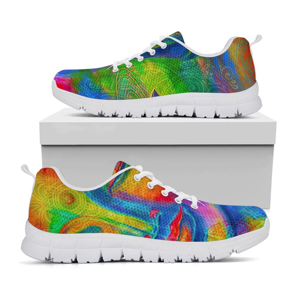 Colorful Buddha Print White Running Shoes