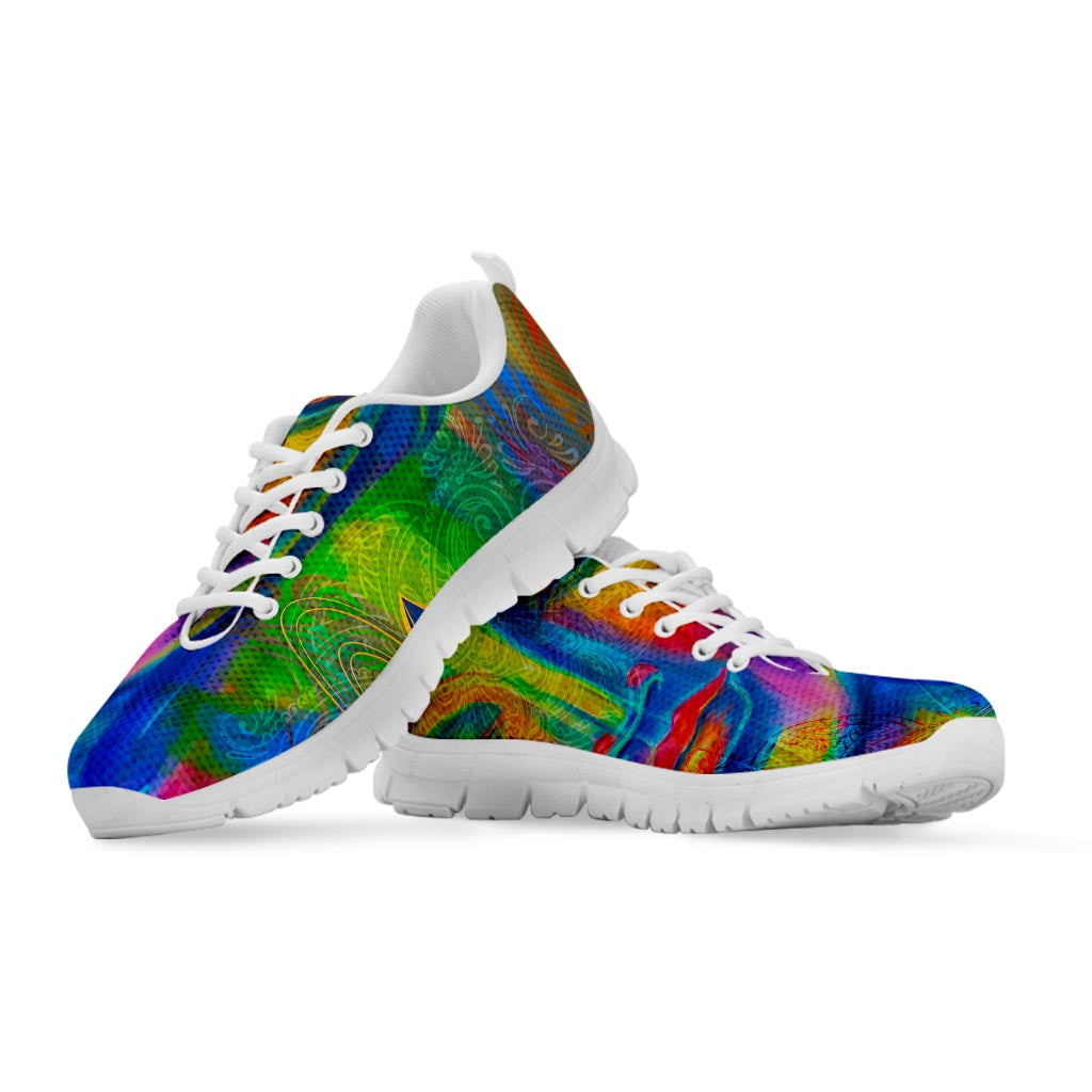 Colorful Buddha Print White Running Shoes