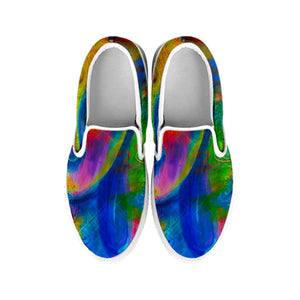 Colorful Buddha Print White Slip On Sneakers