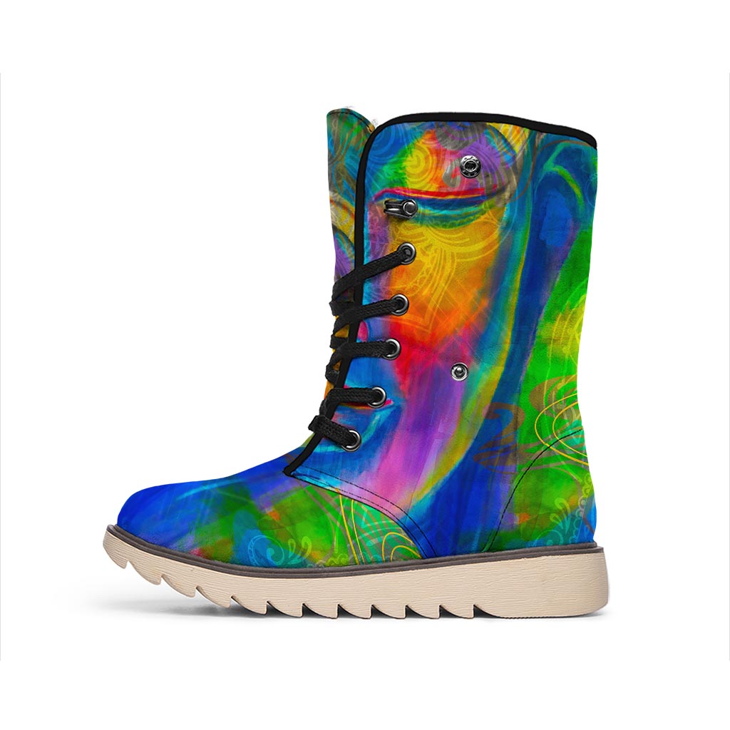 Colorful Buddha Print Winter Boots