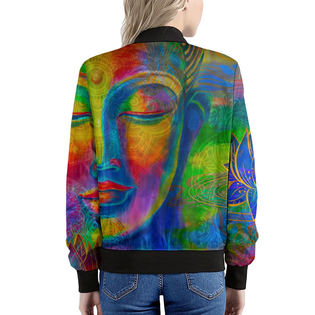 Colorful Buddha Print Women's Bomber Jacket