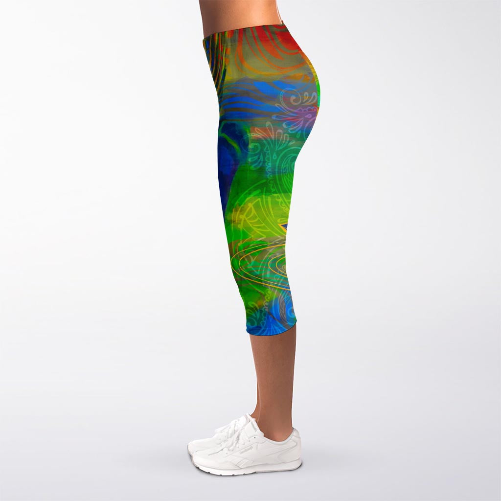 Colorful Buddha Print Women's Capri Leggings