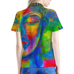 Colorful Buddha Print Women's Polo Shirt