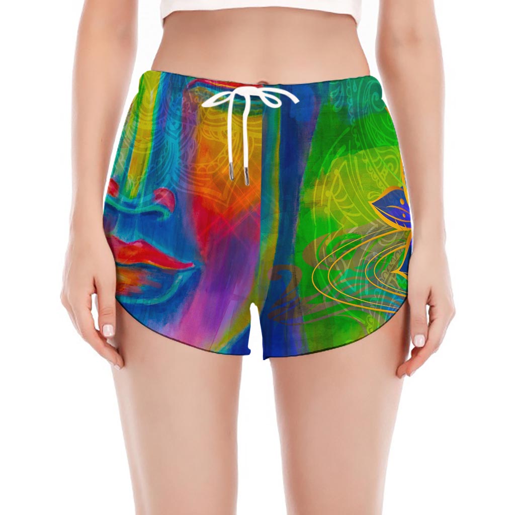 Colorful Buddha Print Women's Split Running Shorts