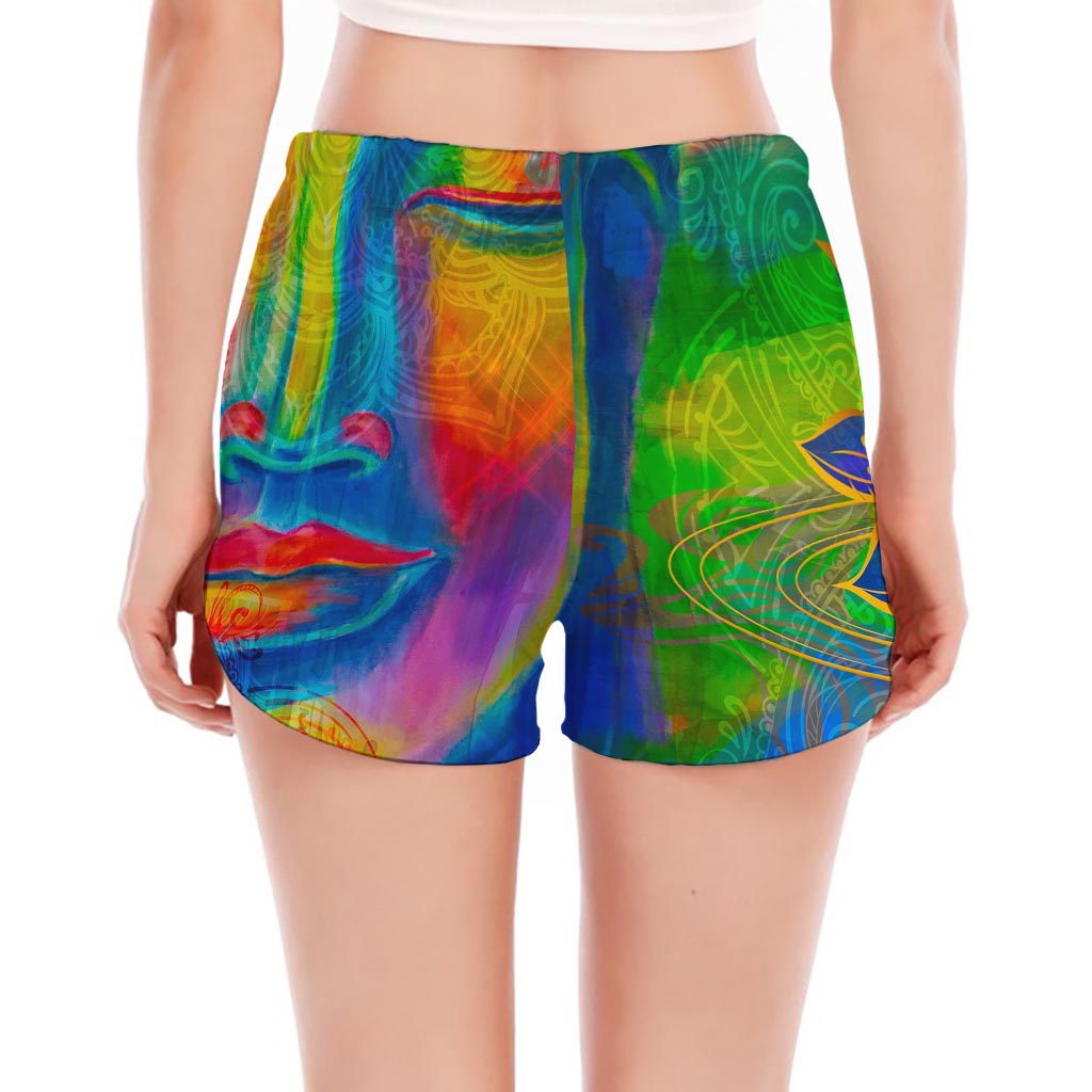 Colorful Buddha Print Women's Split Running Shorts