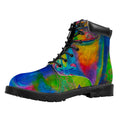Colorful Buddha Print Padded Collar Lace Up Boots