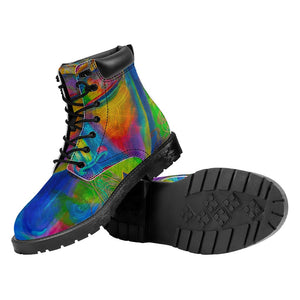 Colorful Buddha Print Work Boots