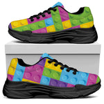 Colorful Building Blocks Pattern Print Black Chunky Shoes