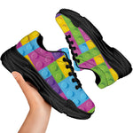 Colorful Building Blocks Pattern Print Black Chunky Shoes