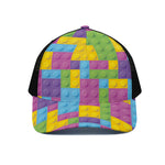 Colorful Building Blocks Pattern Print Black Mesh Trucker Cap