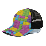 Colorful Building Blocks Pattern Print Black Mesh Trucker Cap
