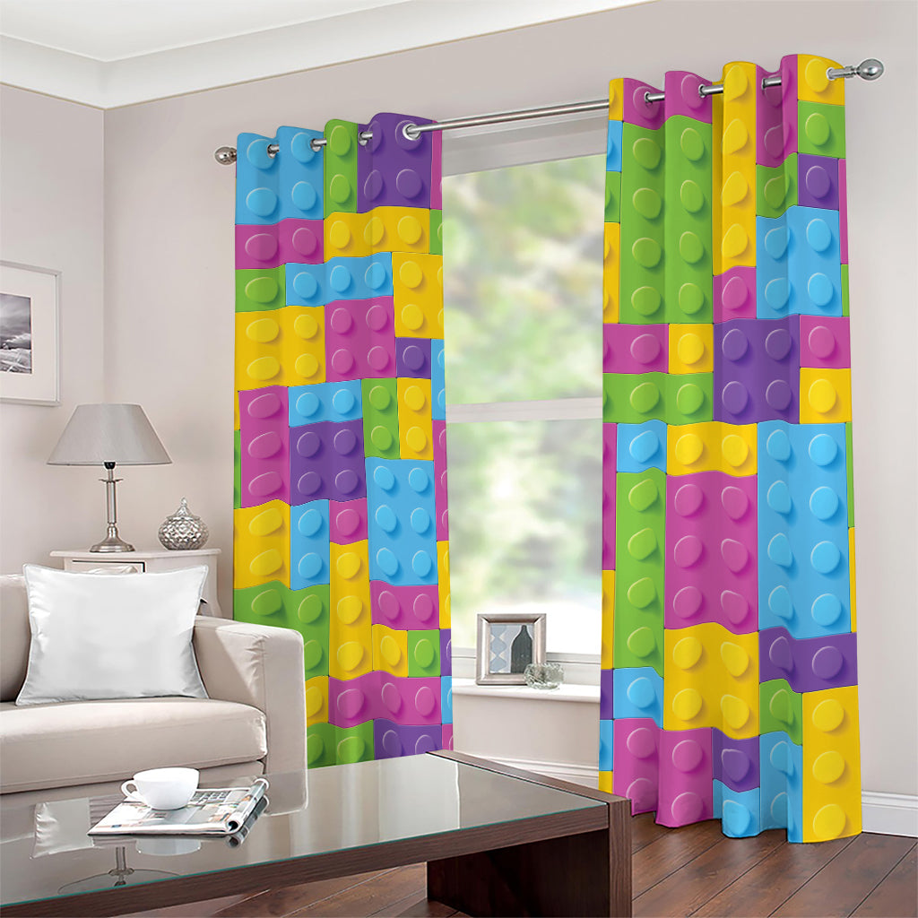 Colorful Building Blocks Pattern Print Blackout Grommet Curtains
