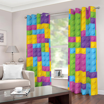 Colorful Building Blocks Pattern Print Blackout Grommet Curtains
