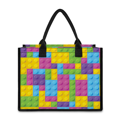 Colorful Building Blocks Pattern Print Canvas Tote Bag
