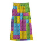 Colorful Building Blocks Pattern Print Cotton Front Slit Maxi Skirt