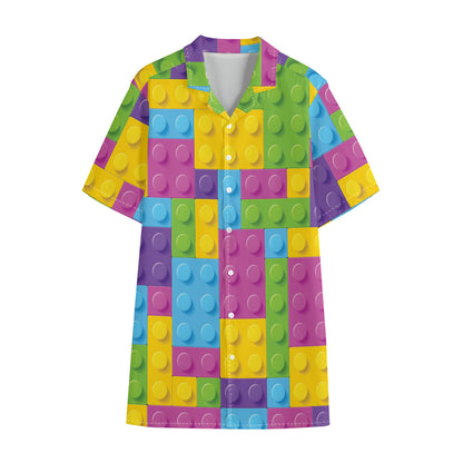 Colorful Building Blocks Pattern Print Cotton Hawaiian Shirt