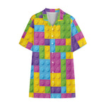 Colorful Building Blocks Pattern Print Cotton Hawaiian Shirt