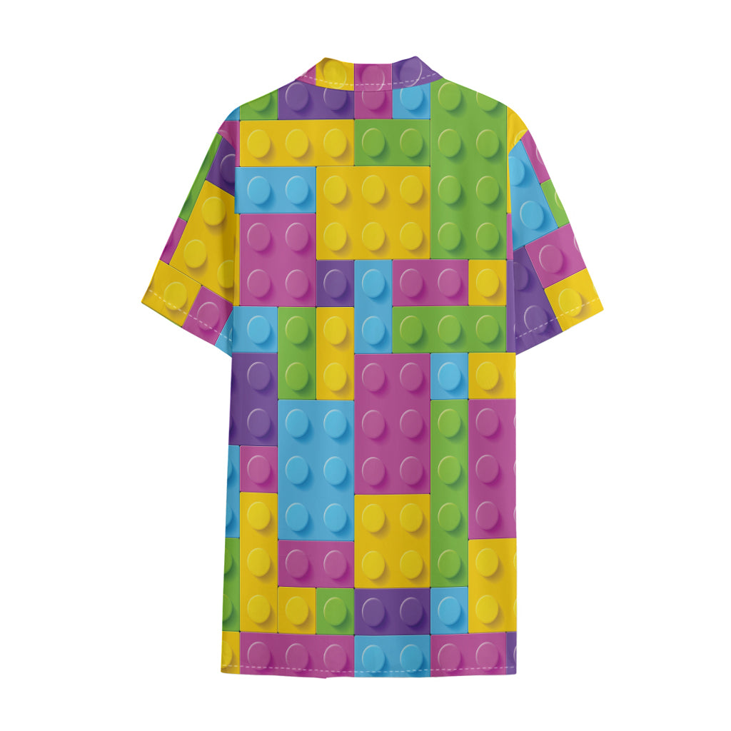 Colorful Building Blocks Pattern Print Cotton Hawaiian Shirt