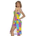 Colorful Building Blocks Pattern Print Cross Back Cami Dress