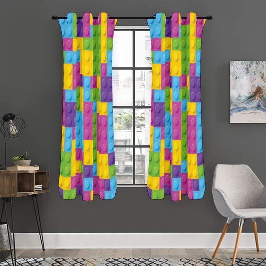 Colorful Building Blocks Pattern Print Curtain