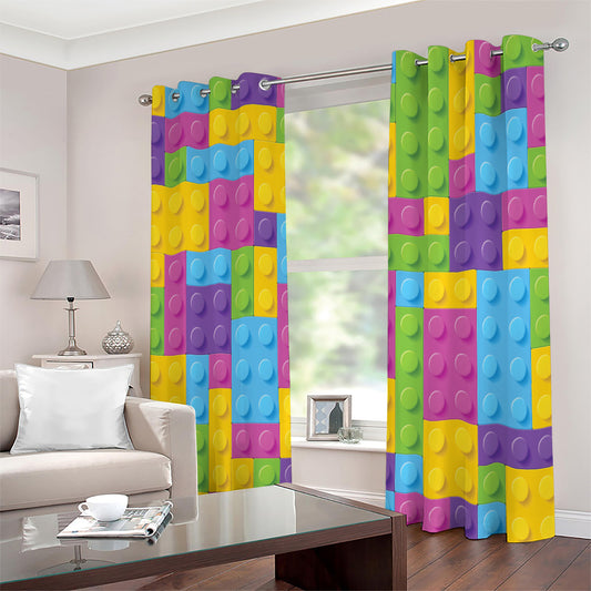 Colorful Building Blocks Pattern Print Extra Wide Grommet Curtains