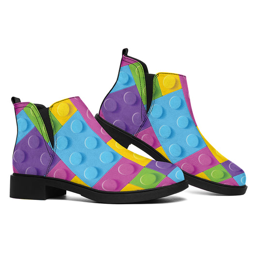 Colorful Building Blocks Pattern Print Flat Ankle Boots