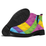 Colorful Building Blocks Pattern Print Flat Ankle Boots