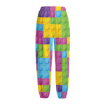 Colorful Building Blocks Pattern Print Fleece Lined Knit Pants