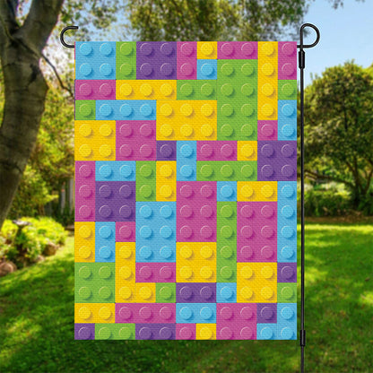 Colorful Building Blocks Pattern Print Garden Flag