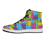 Colorful Building Blocks Pattern Print High Top Leather Sneakers