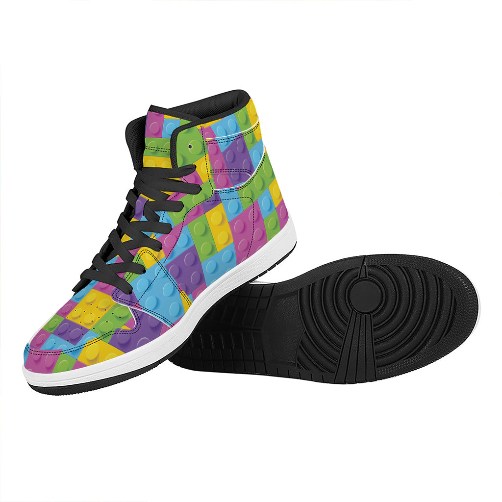 Colorful Building Blocks Pattern Print High Top Leather Sneakers