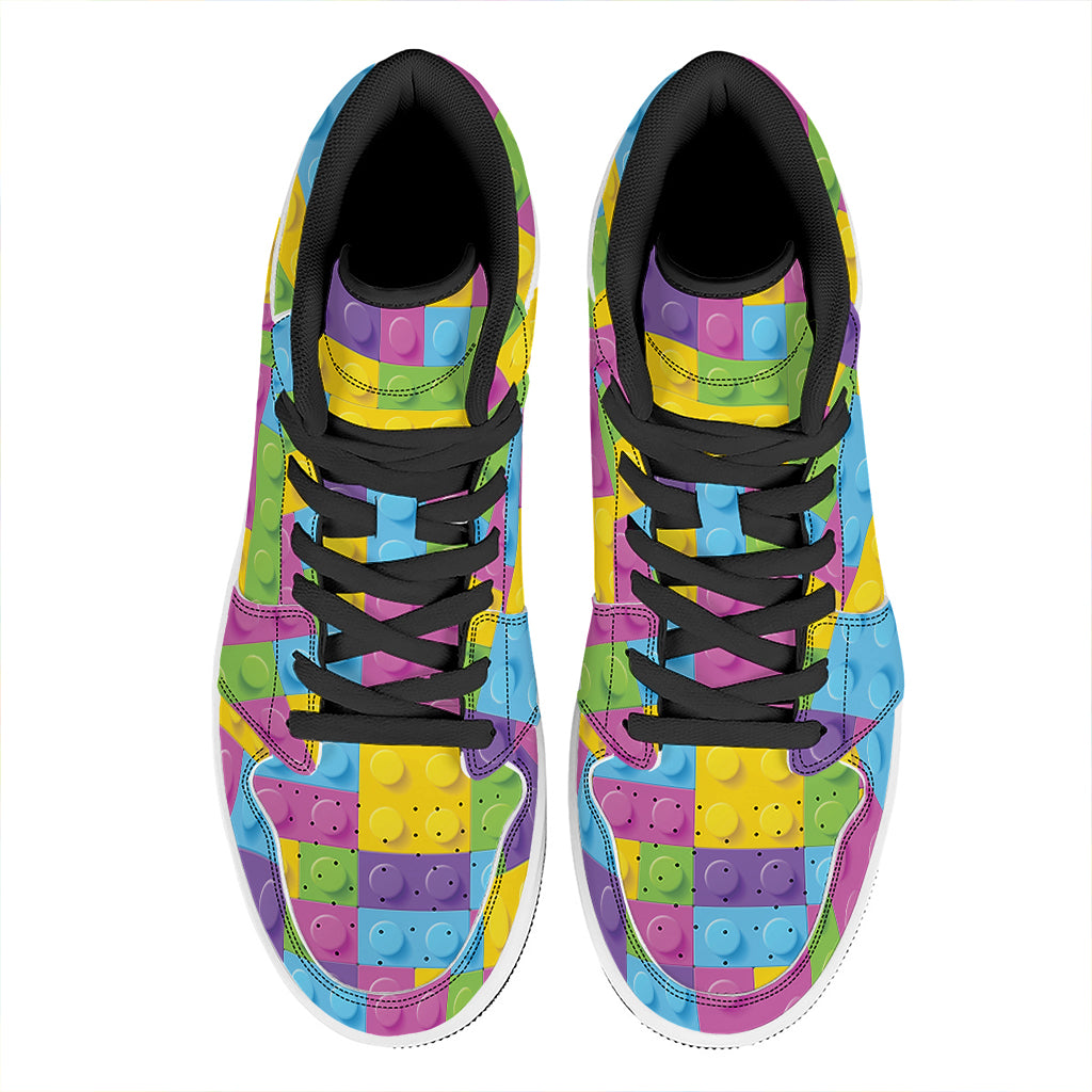 Colorful Building Blocks Pattern Print High Top Leather Sneakers