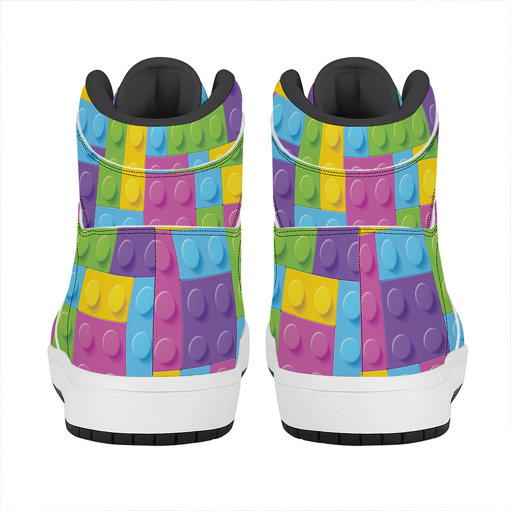 Colorful Building Blocks Pattern Print High Top Leather Sneakers