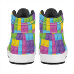 Colorful Building Blocks Pattern Print High Top Leather Sneakers
