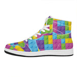 Colorful Building Blocks Pattern Print High Top Leather Sneakers
