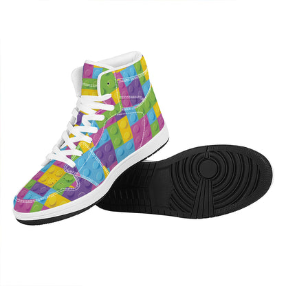 Colorful Building Blocks Pattern Print High Top Leather Sneakers