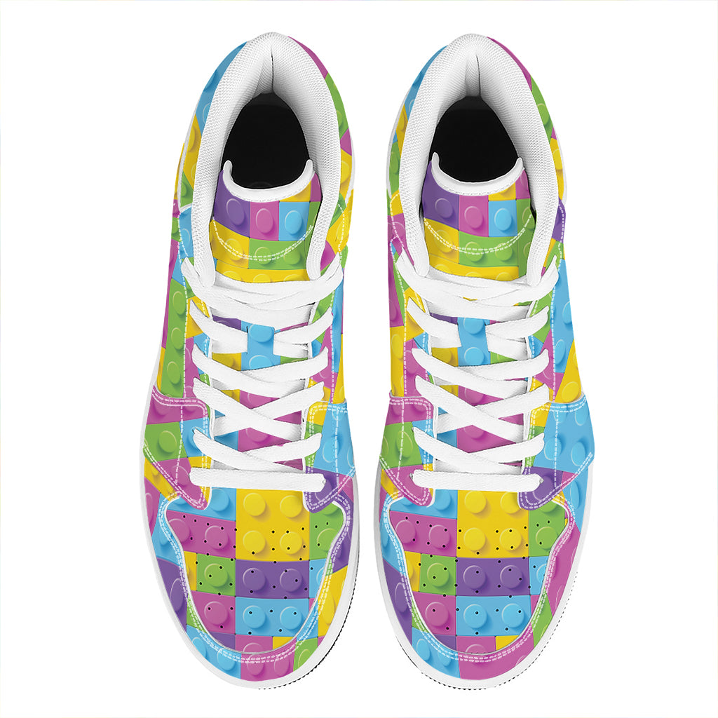 Colorful Building Blocks Pattern Print High Top Leather Sneakers