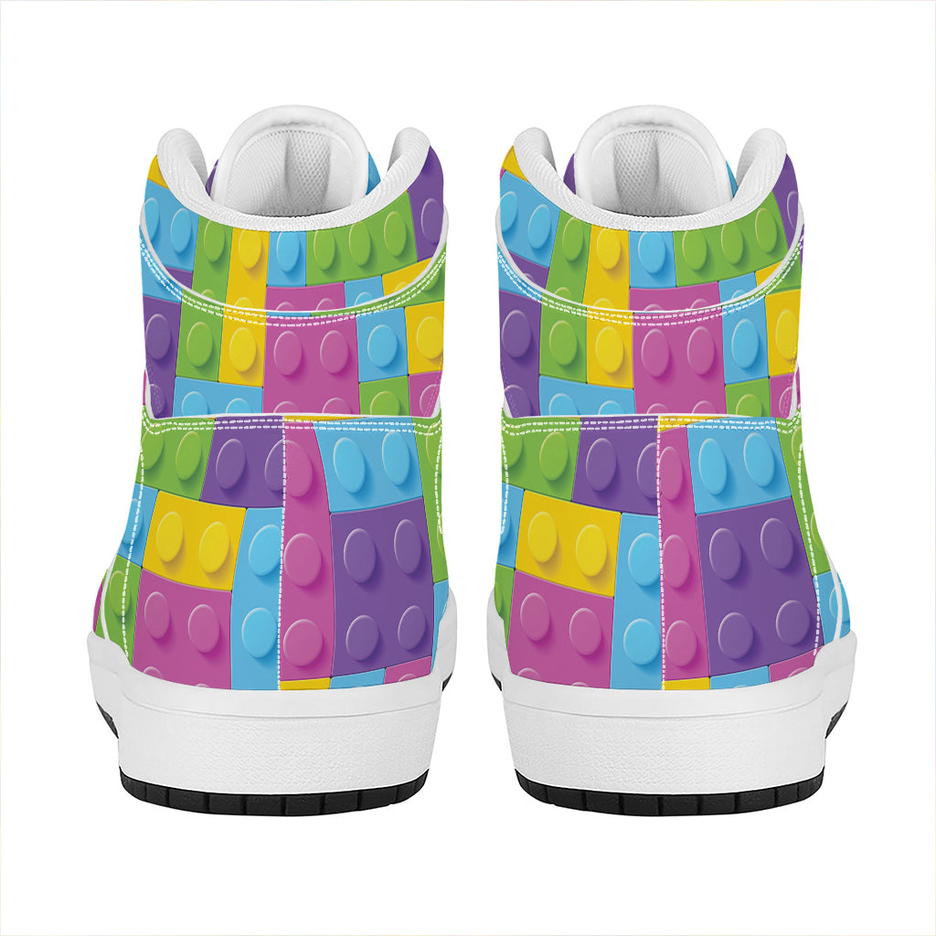 Colorful Building Blocks Pattern Print High Top Leather Sneakers