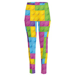 Colorful Building Blocks Pattern Print High-Waisted Pocket Leggings