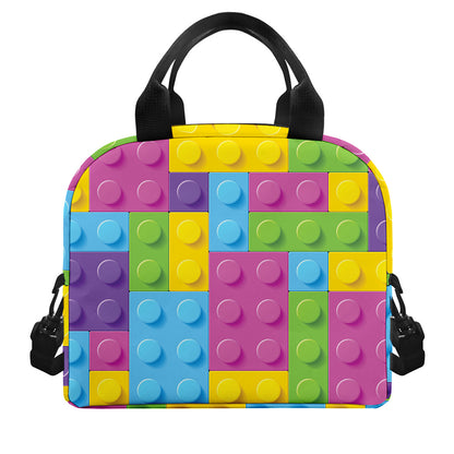 Colorful Building Blocks Pattern Print Insulated Lunch Bag
