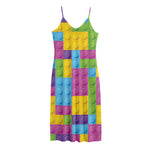 Colorful Building Blocks Pattern Print Jersey Midi Cami Dress