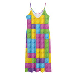 Colorful Building Blocks Pattern Print Jersey Midi Cami Dress