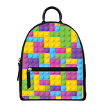 Colorful Building Blocks Pattern Print Leather Backpack