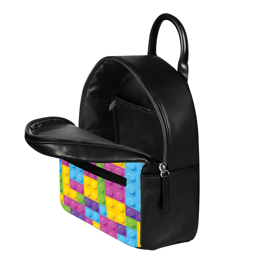 Colorful Building Blocks Pattern Print Leather Backpack