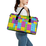 Colorful Building Blocks Pattern Print Leather Duffle Bag