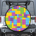 Colorful Building Blocks Pattern Print Leather Spare Tire Cover