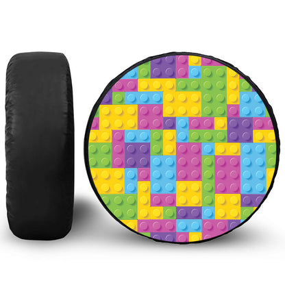 Colorful Building Blocks Pattern Print Leather Spare Tire Cover
