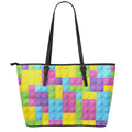 Colorful Building Blocks Pattern Print Leather Tote Bag With Zipper